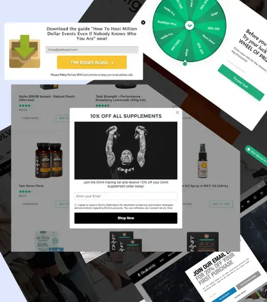 50+ popup banner types, one-click edits, and automatic insertion into your site.