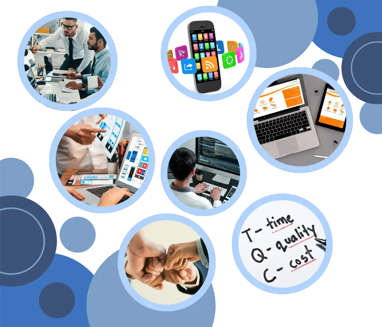 Custom Development (2) Graphic showing various aspects of eHubt’s development services, including custom development, mobile and website development, integration, maintenance, and a dedicated support team. Designed to highlight how eHubt transforms ideas into scalable, innovative digital solutions.