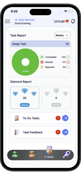 Compliance Management Software E-Tasks mobile app dashboard screen