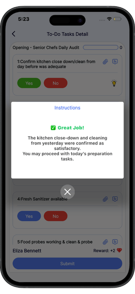 Compliance Management Software E-Tasks mobile app checklist screen