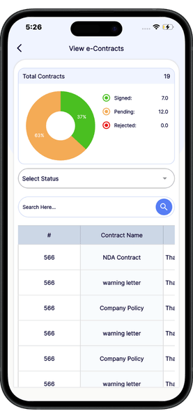 Document management system E Documents Software mobile app view for back office docs