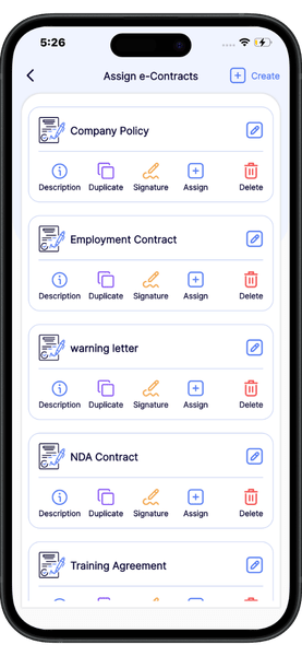 Document management system E Documents Software mobile app view for eContracts