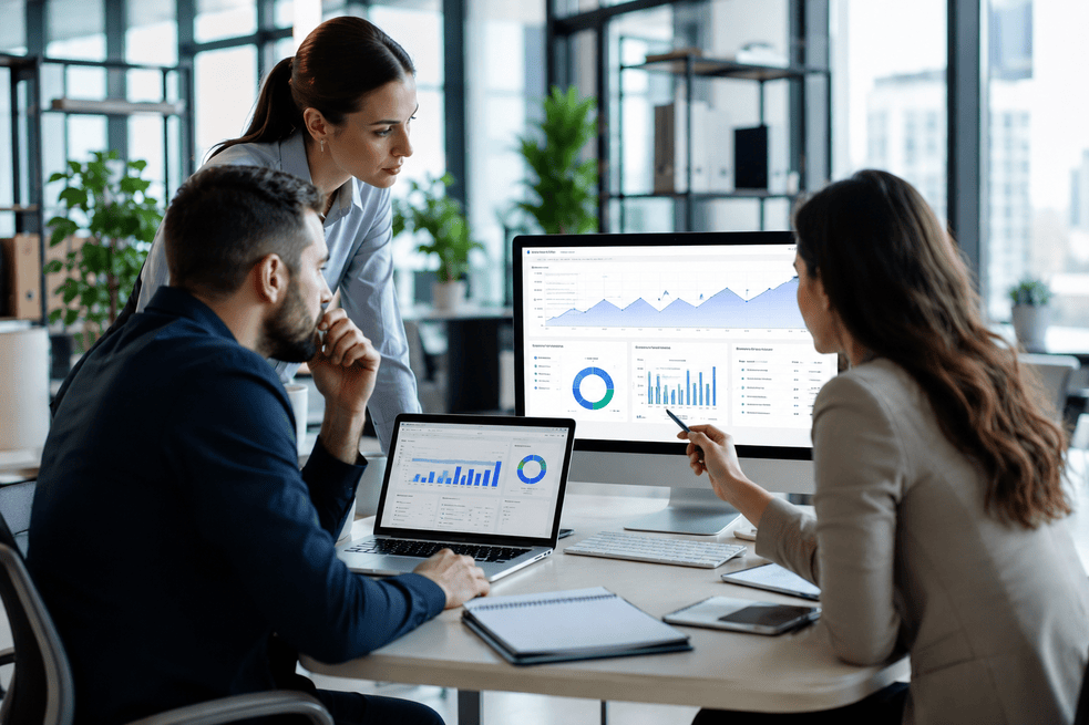 SEO services dashboard showing website traffic growth and search performance